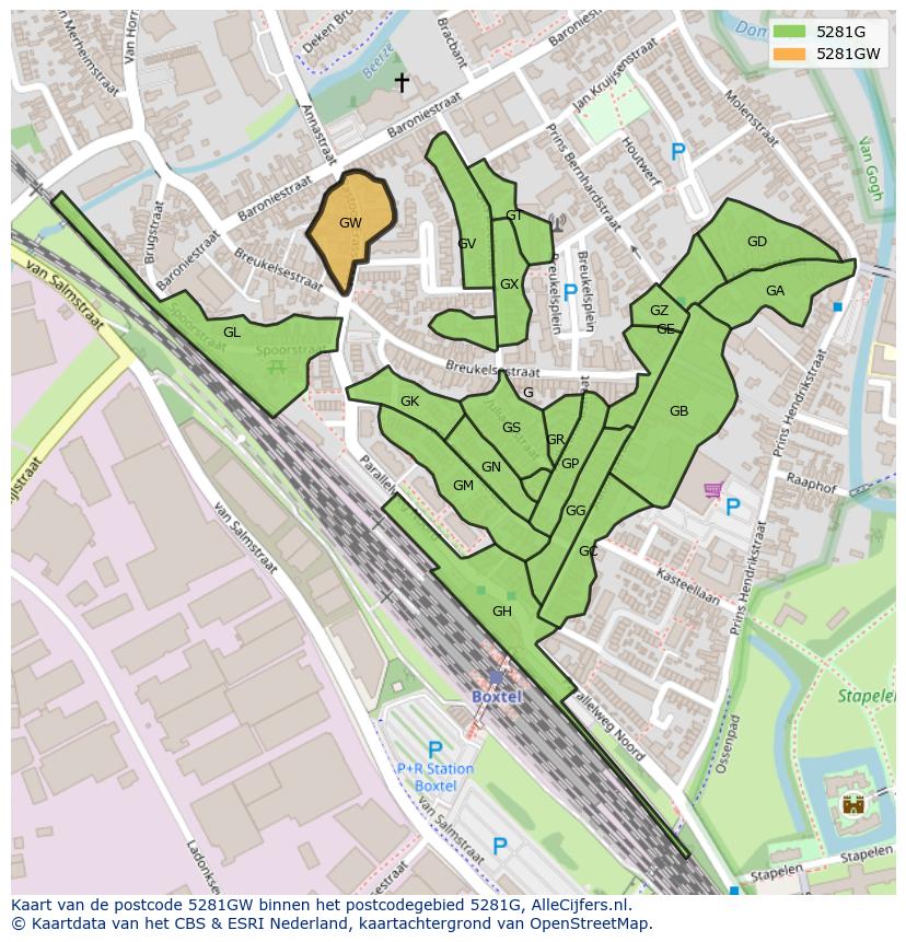 Afbeelding van het postcodegebied 5281 GW op de kaart.