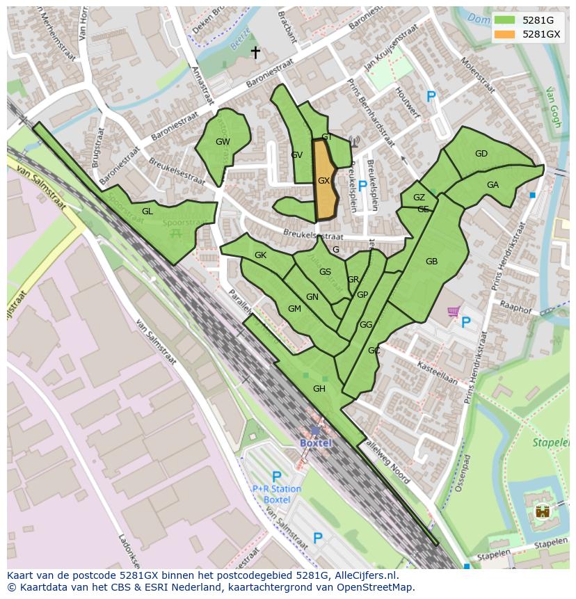 Afbeelding van het postcodegebied 5281 GX op de kaart.
