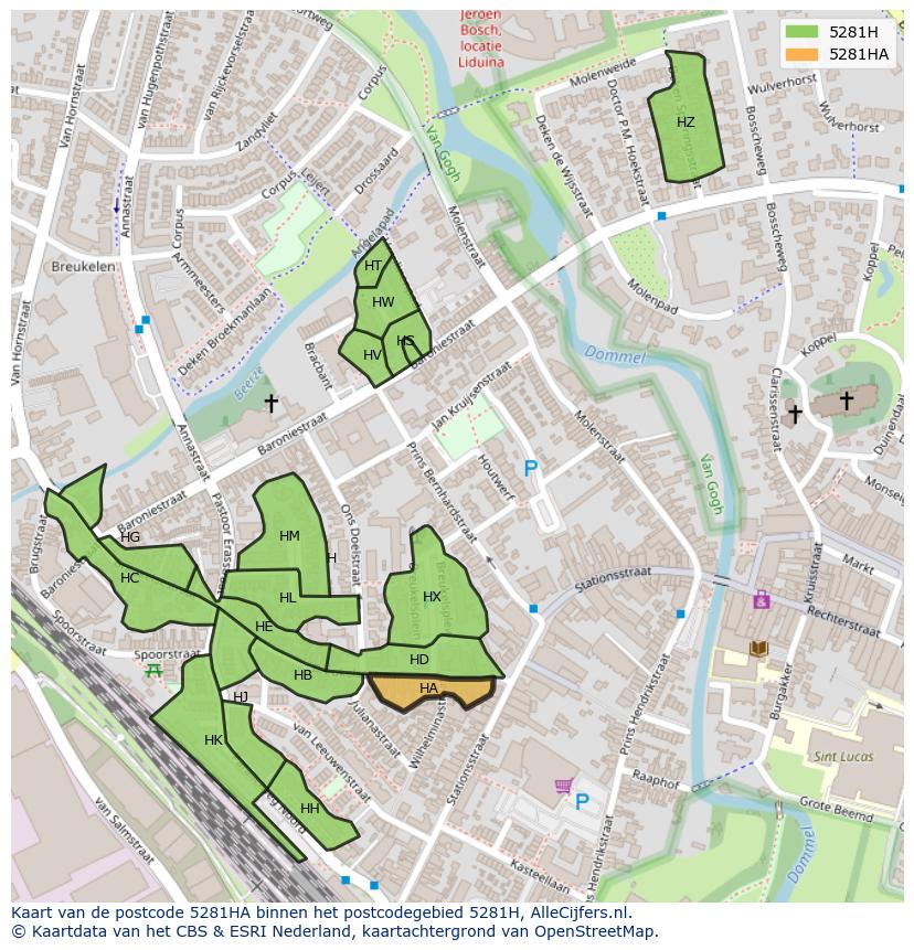 Afbeelding van het postcodegebied 5281 HA op de kaart.