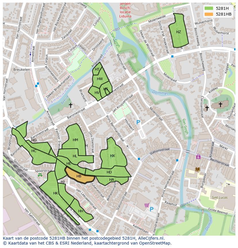 Afbeelding van het postcodegebied 5281 HB op de kaart.