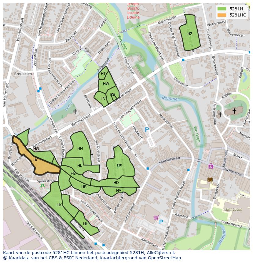 Afbeelding van het postcodegebied 5281 HC op de kaart.