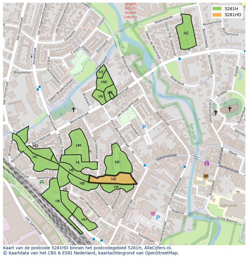 Afbeelding van het postcodegebied 5281 HD op de kaart.