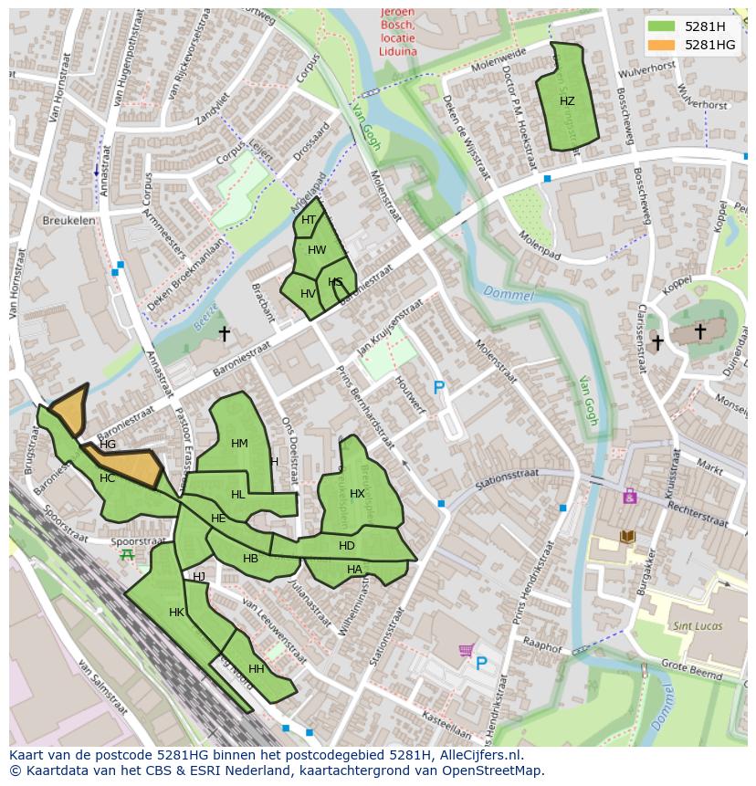 Afbeelding van het postcodegebied 5281 HG op de kaart.