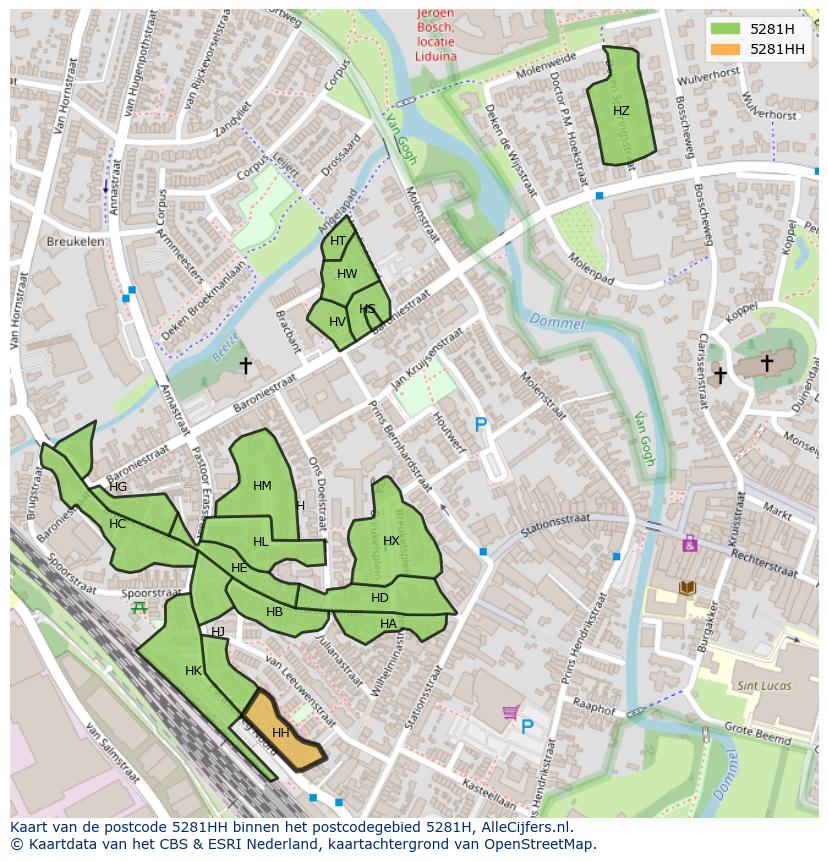 Afbeelding van het postcodegebied 5281 HH op de kaart.