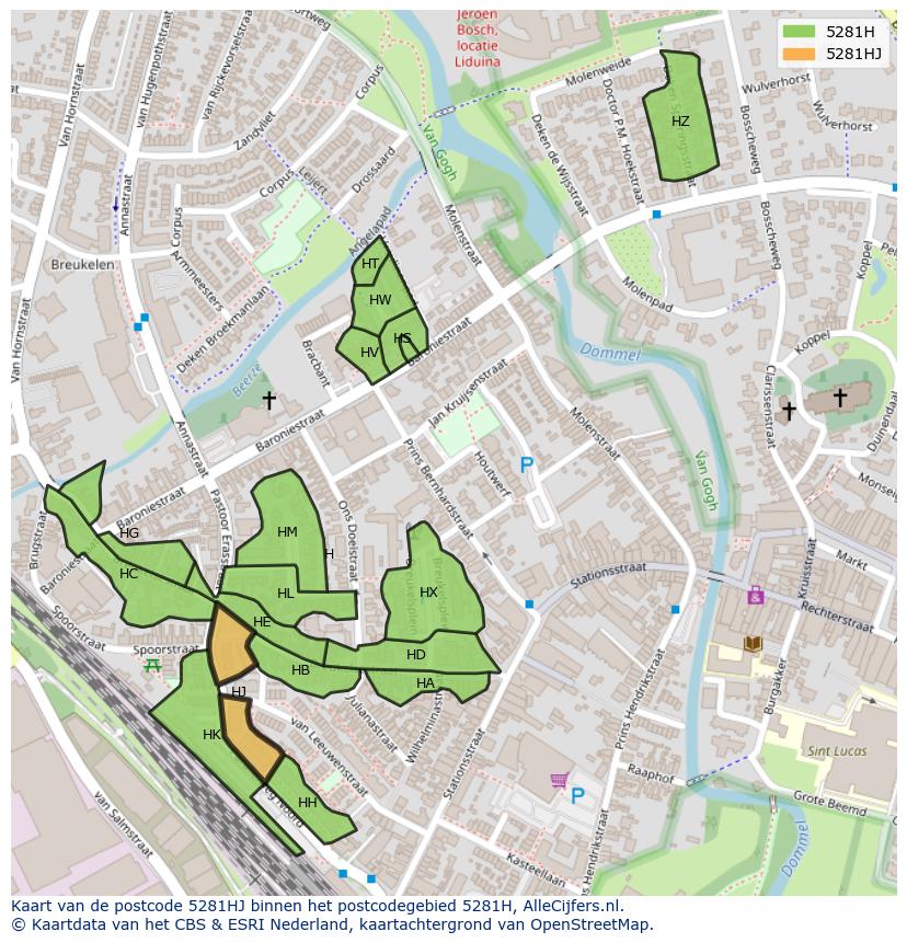 Afbeelding van het postcodegebied 5281 HJ op de kaart.