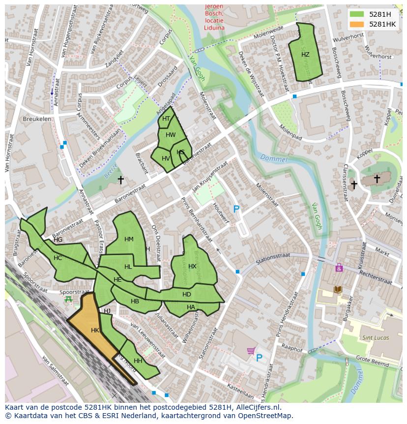 Afbeelding van het postcodegebied 5281 HK op de kaart.