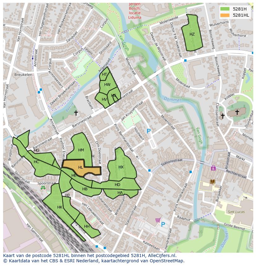 Afbeelding van het postcodegebied 5281 HL op de kaart.