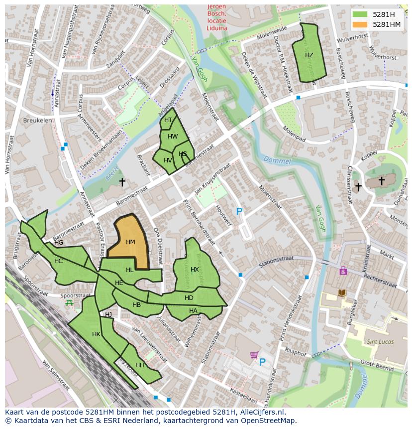 Afbeelding van het postcodegebied 5281 HM op de kaart.