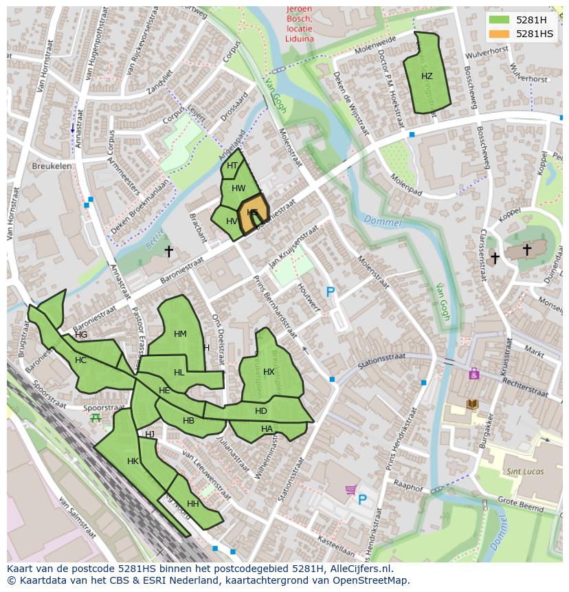 Afbeelding van het postcodegebied 5281 HS op de kaart.