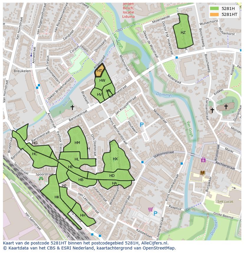 Afbeelding van het postcodegebied 5281 HT op de kaart.