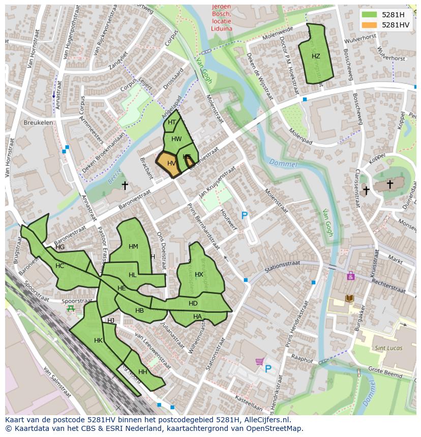 Afbeelding van het postcodegebied 5281 HV op de kaart.