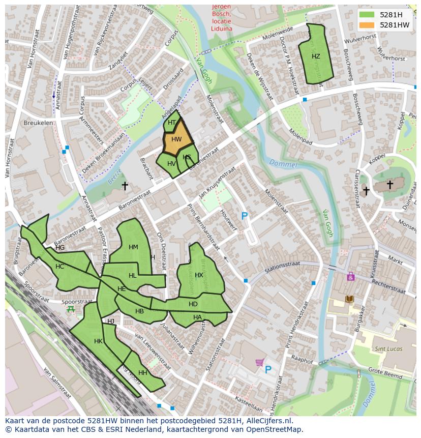 Afbeelding van het postcodegebied 5281 HW op de kaart.