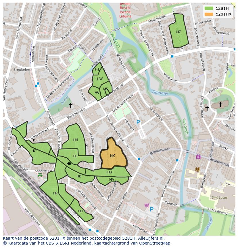 Afbeelding van het postcodegebied 5281 HX op de kaart.