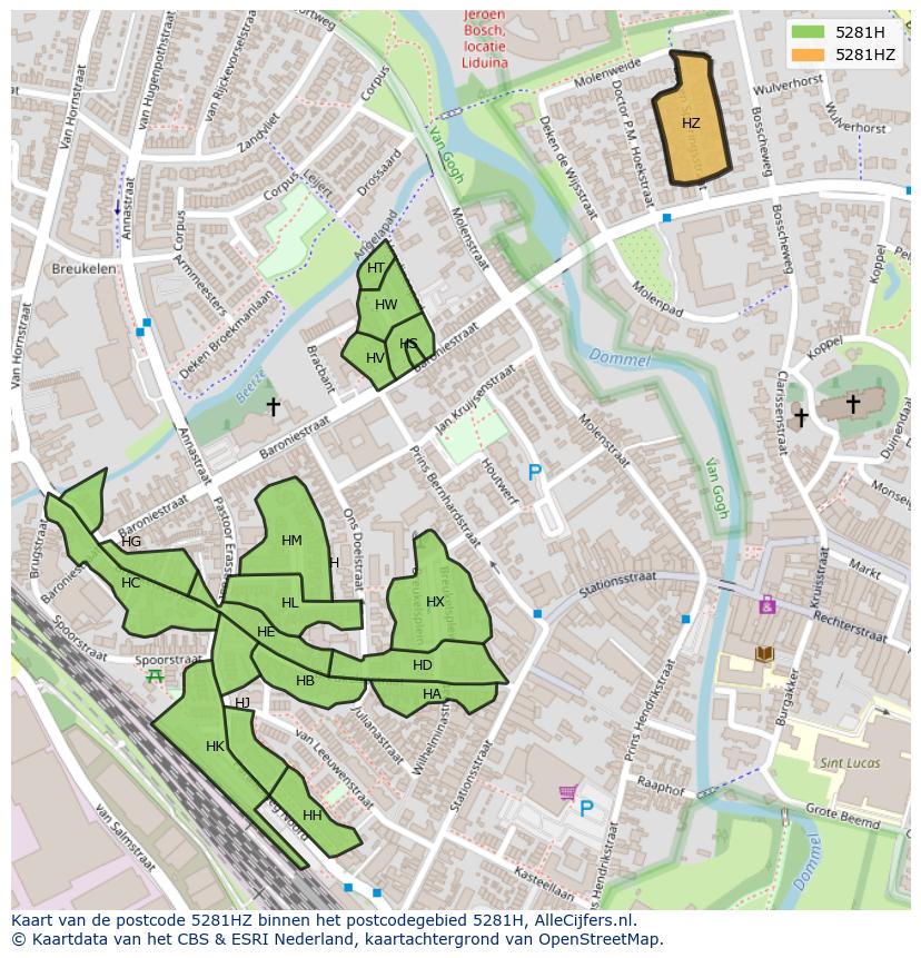 Afbeelding van het postcodegebied 5281 HZ op de kaart.
