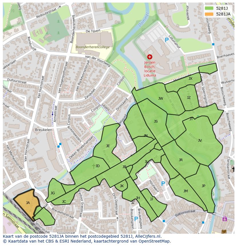 Afbeelding van het postcodegebied 5281 JA op de kaart.