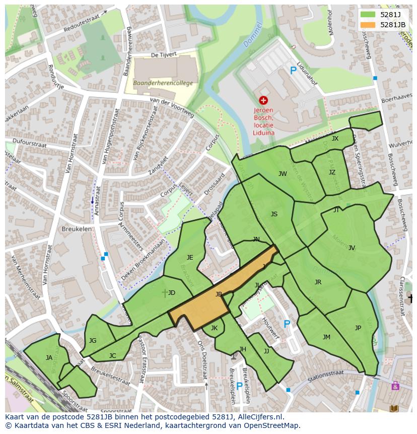 Afbeelding van het postcodegebied 5281 JB op de kaart.