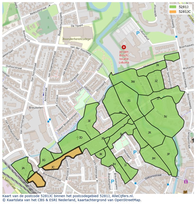 Afbeelding van het postcodegebied 5281 JC op de kaart.