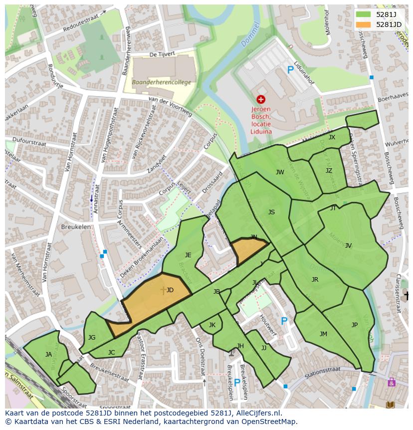Afbeelding van het postcodegebied 5281 JD op de kaart.