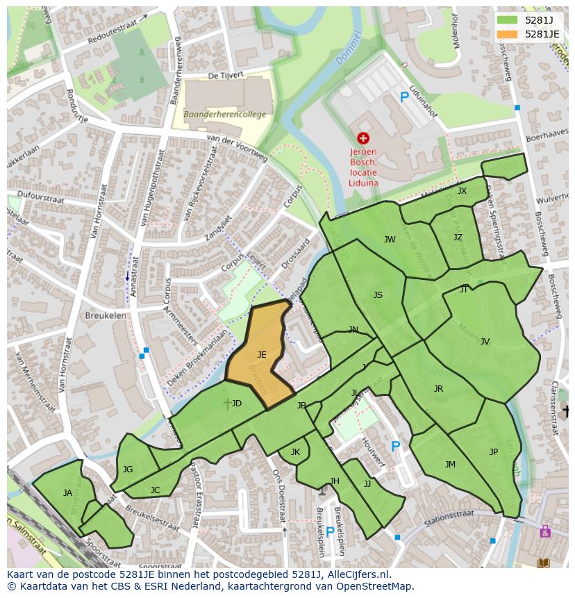 Afbeelding van het postcodegebied 5281 JE op de kaart.