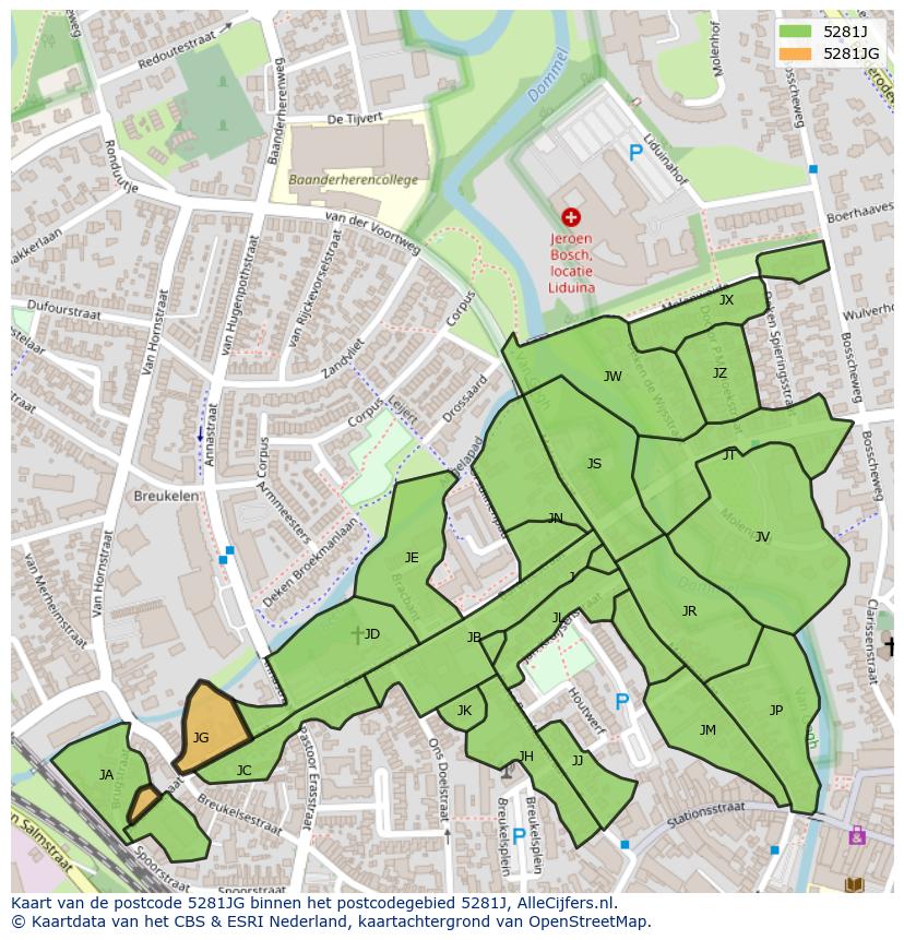 Afbeelding van het postcodegebied 5281 JG op de kaart.