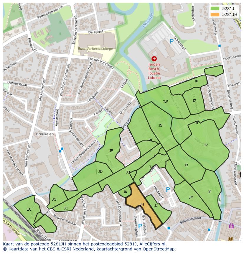 Afbeelding van het postcodegebied 5281 JH op de kaart.