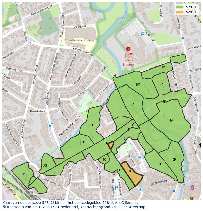 Afbeelding van het postcodegebied 5281 JJ op de kaart.
