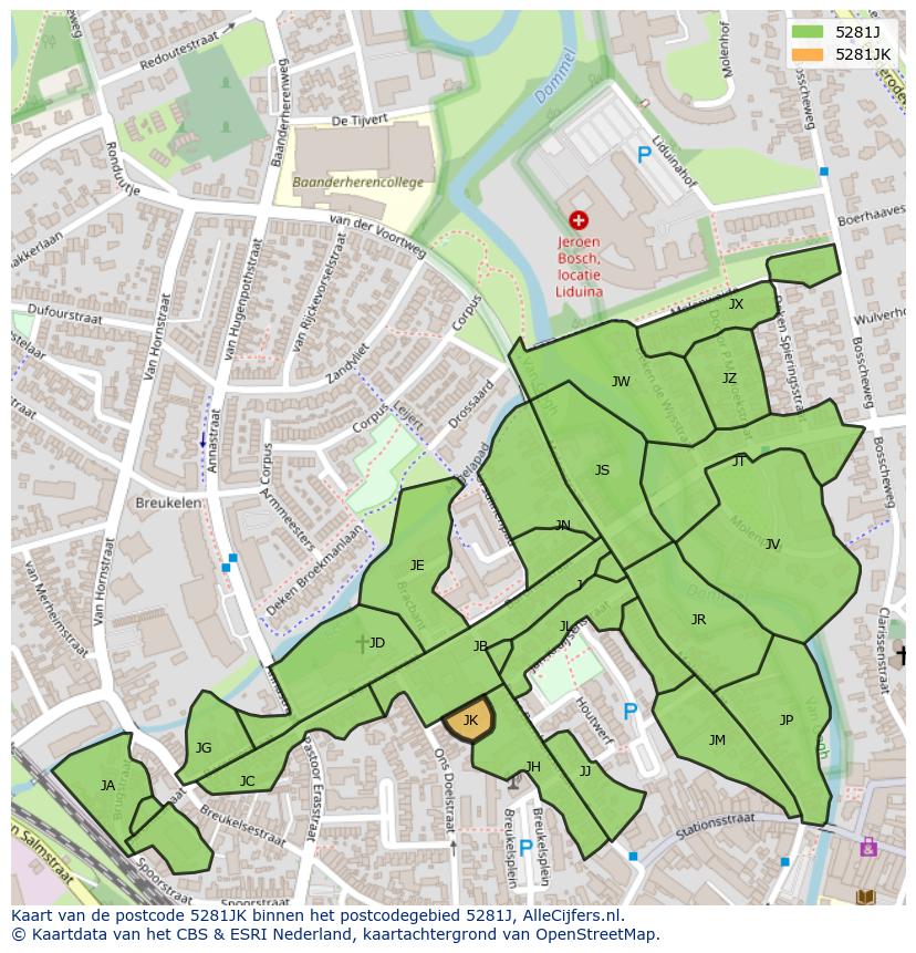 Afbeelding van het postcodegebied 5281 JK op de kaart.