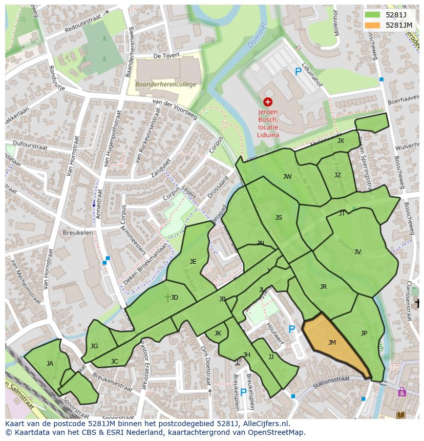 Afbeelding van het postcodegebied 5281 JM op de kaart.