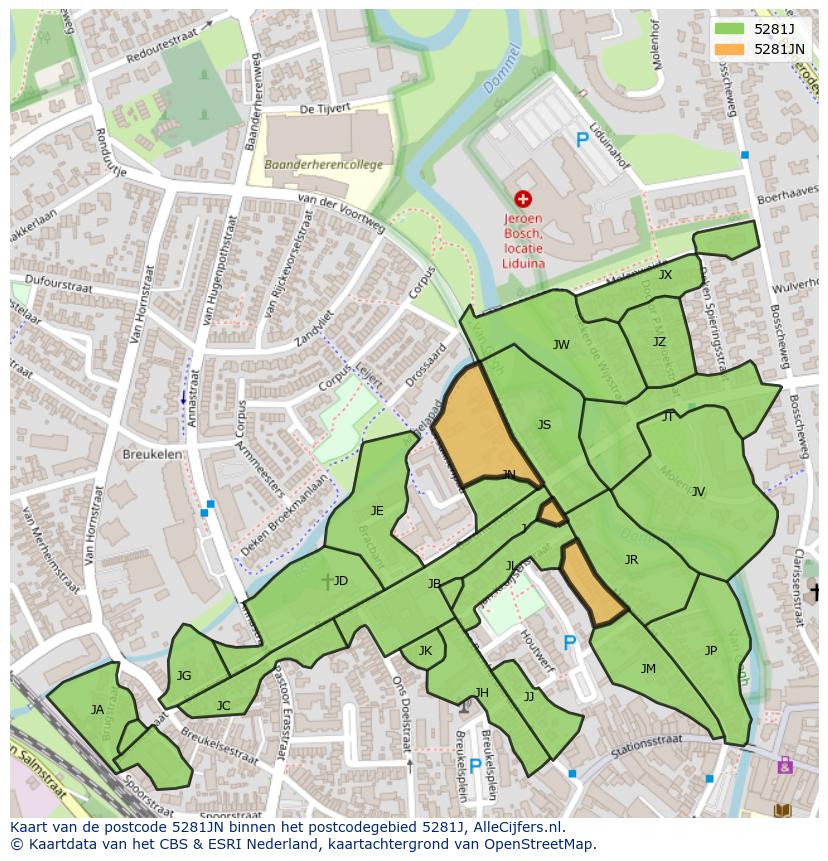 Afbeelding van het postcodegebied 5281 JN op de kaart.