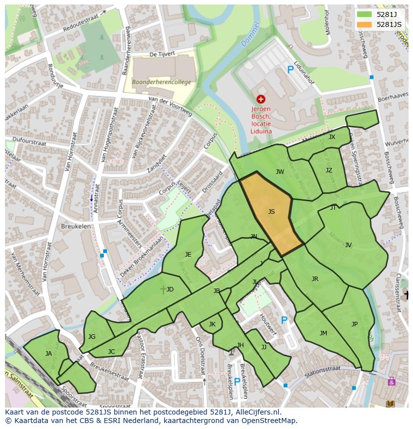 Afbeelding van het postcodegebied 5281 JS op de kaart.
