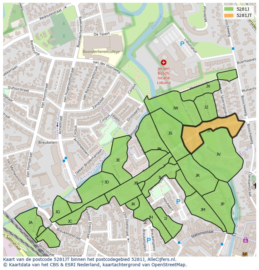 Afbeelding van het postcodegebied 5281 JT op de kaart.