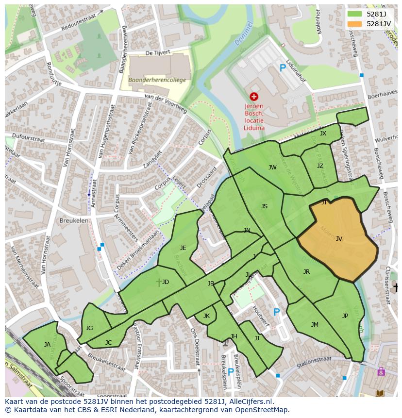 Afbeelding van het postcodegebied 5281 JV op de kaart.