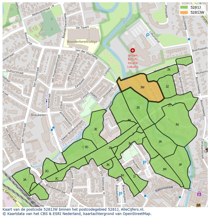 Afbeelding van het postcodegebied 5281 JW op de kaart.
