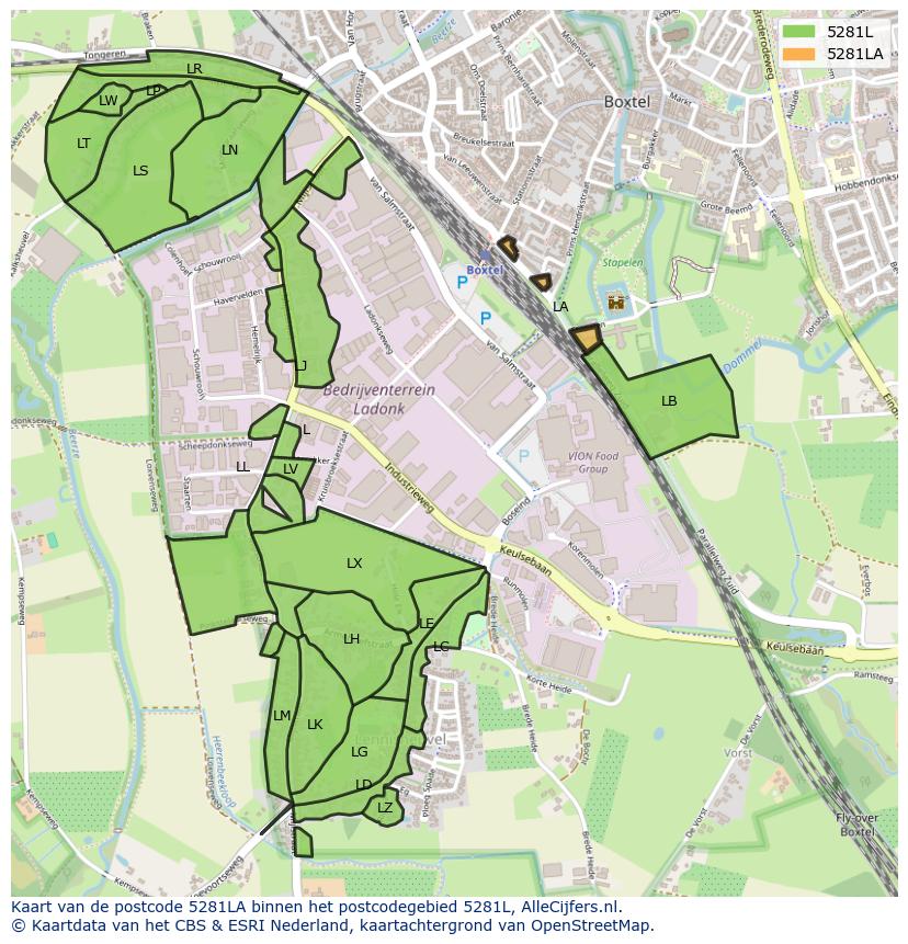 Afbeelding van het postcodegebied 5281 LA op de kaart.