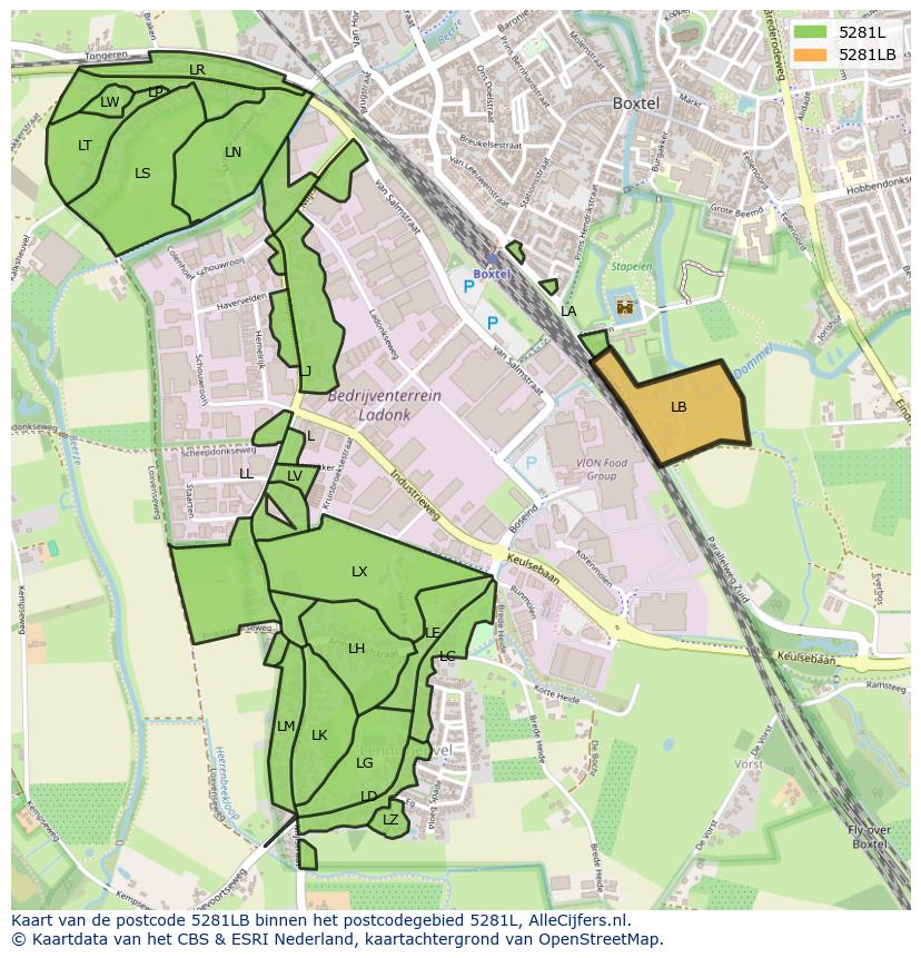 Afbeelding van het postcodegebied 5281 LB op de kaart.