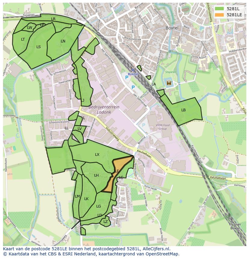 Afbeelding van het postcodegebied 5281 LE op de kaart.