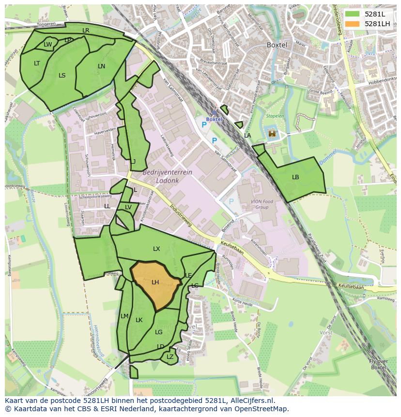 Afbeelding van het postcodegebied 5281 LH op de kaart.