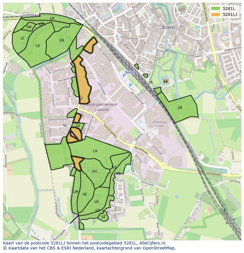 Afbeelding van het postcodegebied 5281 LJ op de kaart.