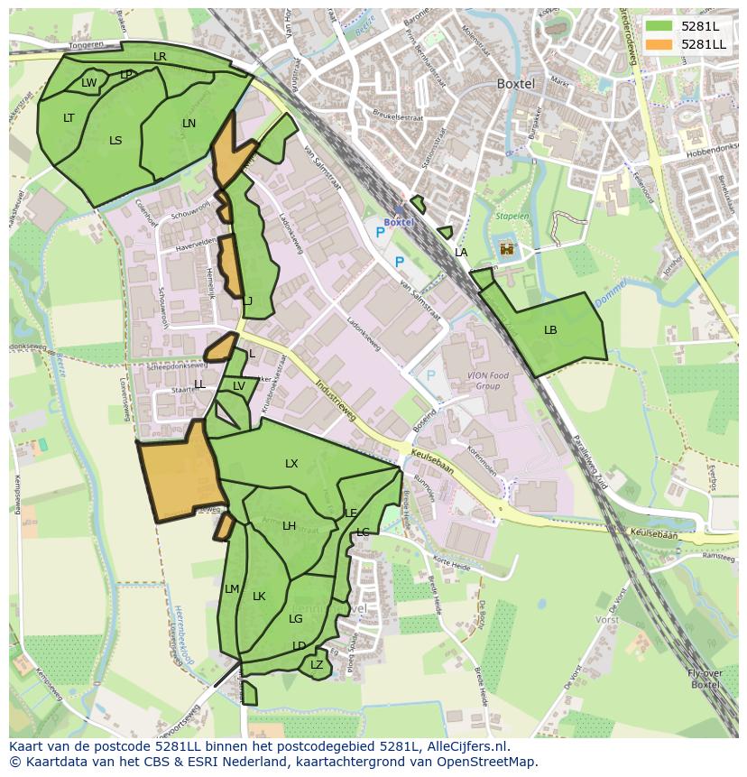 Afbeelding van het postcodegebied 5281 LL op de kaart.