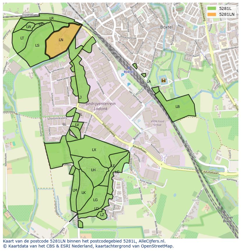 Afbeelding van het postcodegebied 5281 LN op de kaart.
