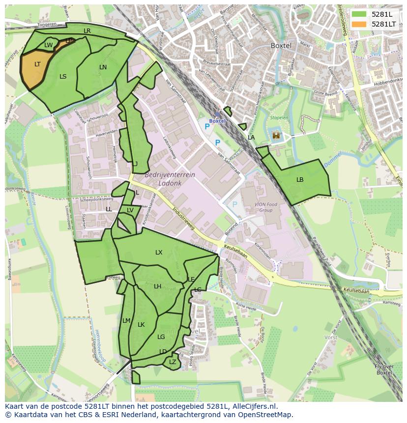 Afbeelding van het postcodegebied 5281 LT op de kaart.