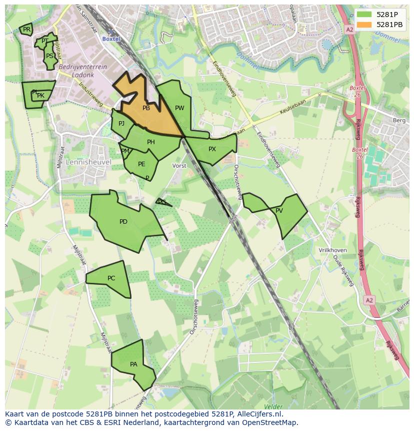 Afbeelding van het postcodegebied 5281 PB op de kaart.