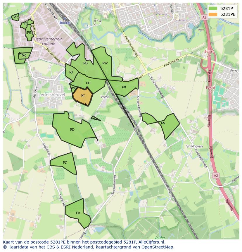 Afbeelding van het postcodegebied 5281 PE op de kaart.
