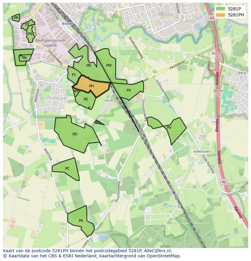 Afbeelding van het postcodegebied 5281 PH op de kaart.