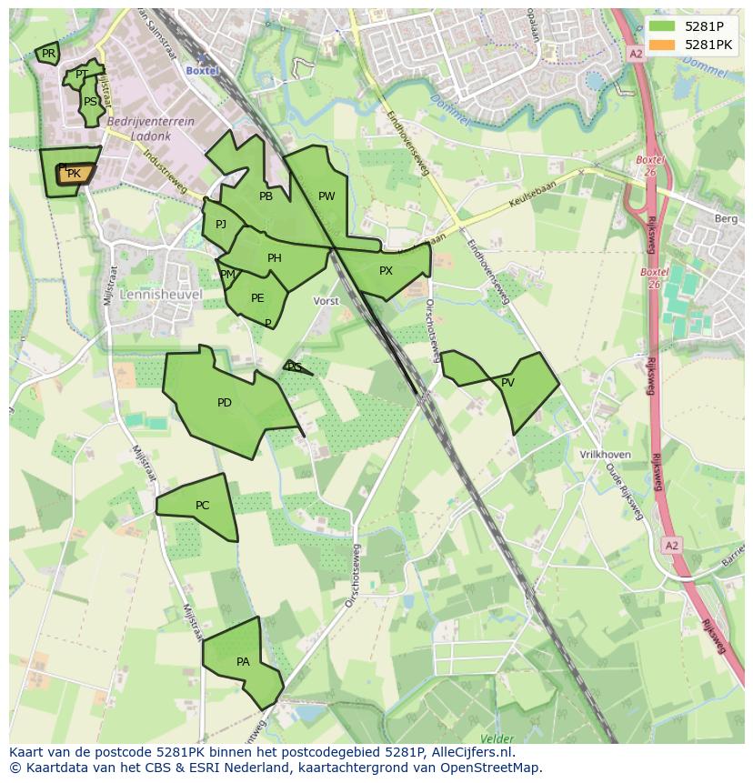 Afbeelding van het postcodegebied 5281 PK op de kaart.