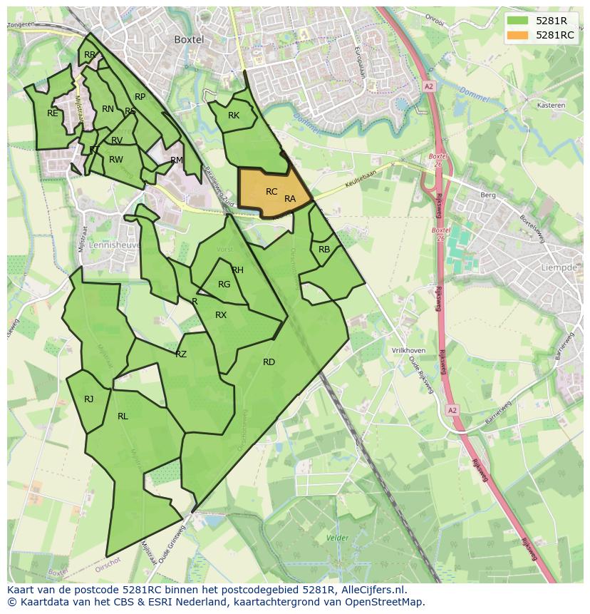 Afbeelding van het postcodegebied 5281 RC op de kaart.