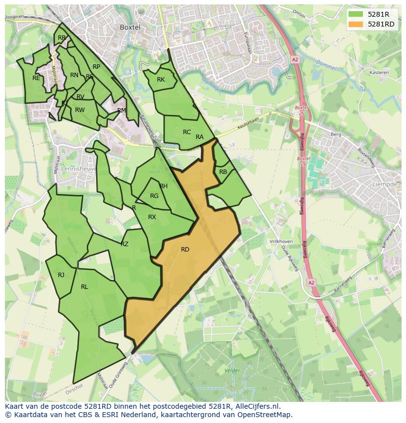 Afbeelding van het postcodegebied 5281 RD op de kaart.