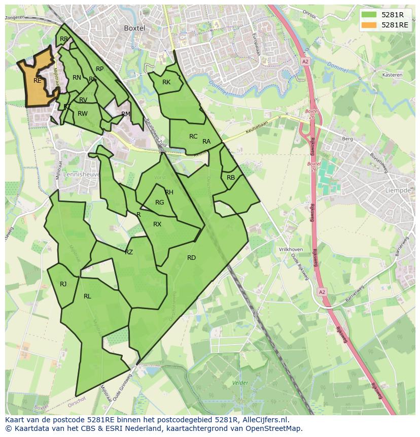 Afbeelding van het postcodegebied 5281 RE op de kaart.