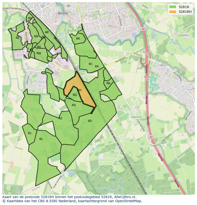Afbeelding van het postcodegebied 5281 RH op de kaart.