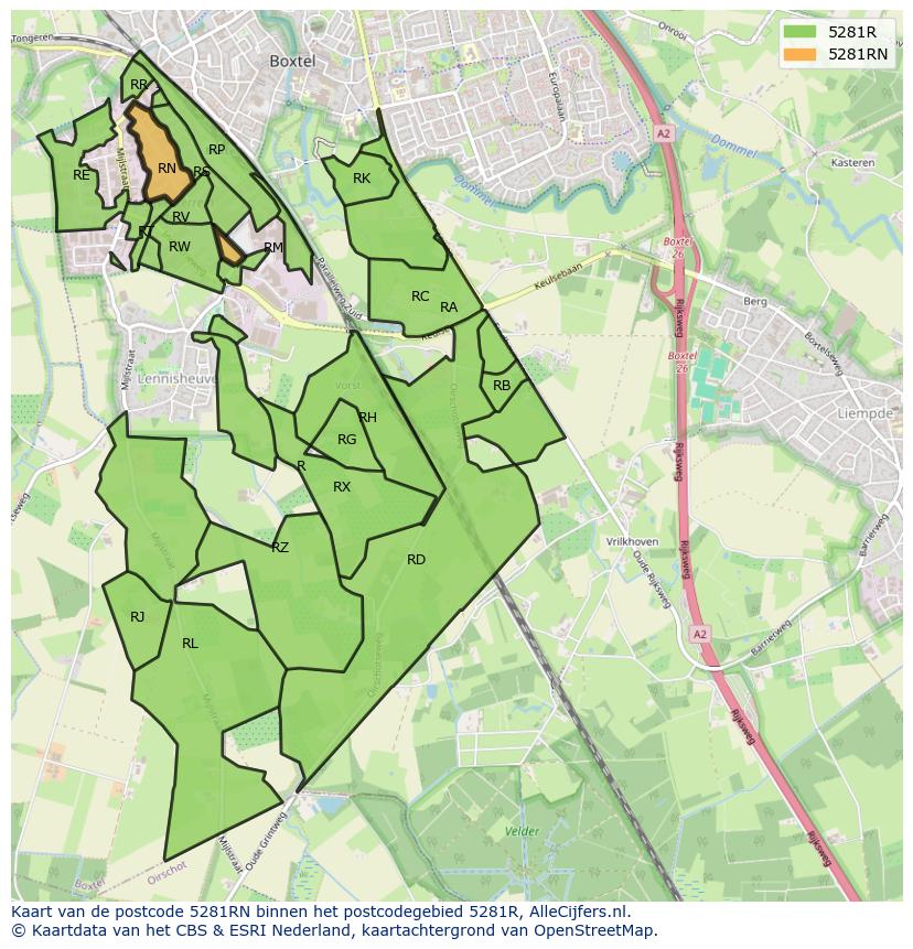 Afbeelding van het postcodegebied 5281 RN op de kaart.